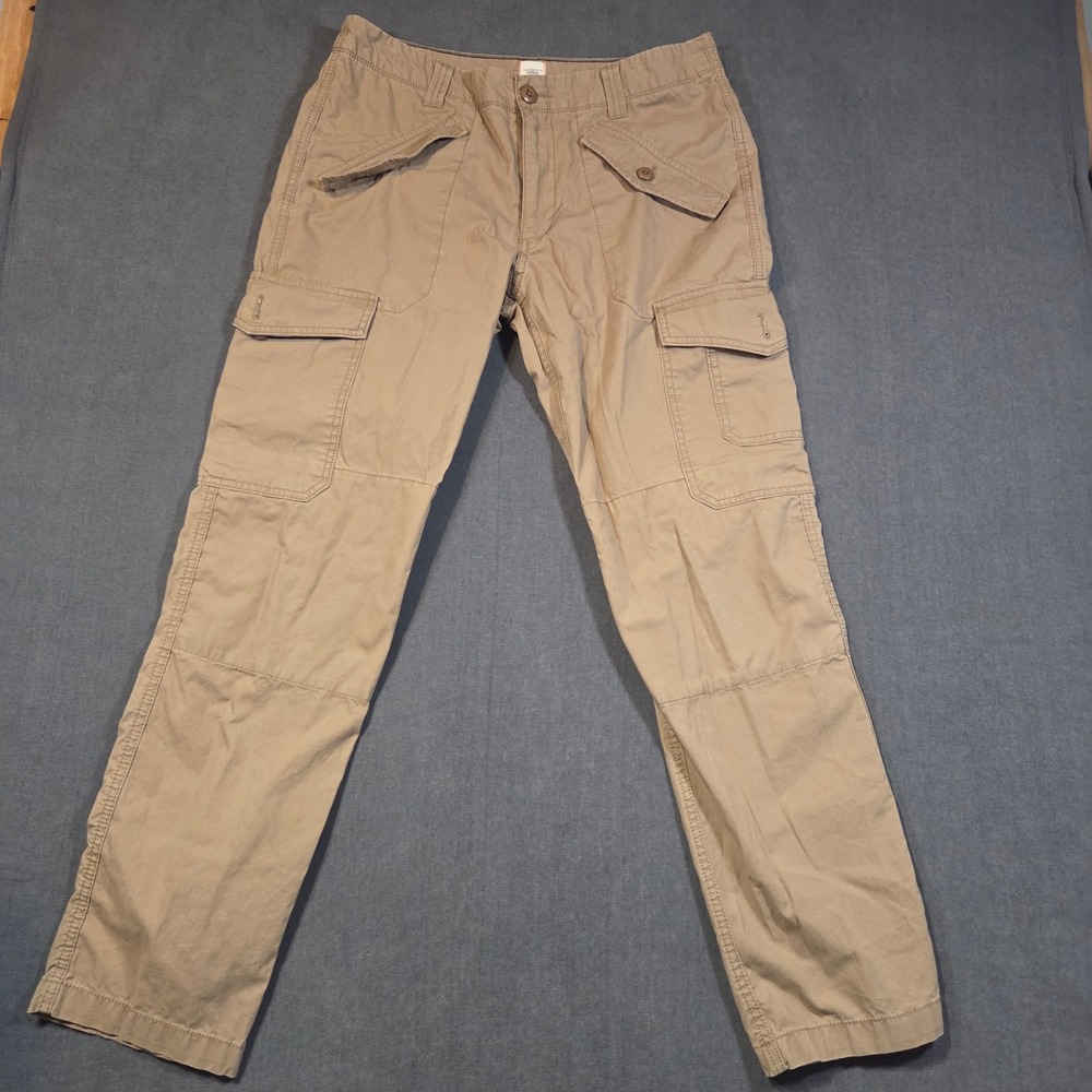Lands' End Canvas Cargo Pants Mens 33x32 Khaki Tan Slim Fit Cotton Utility